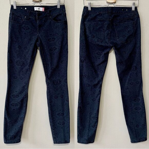 CAbi Dark Blue Floral Print Skinny Jeans - Size: 2 - Picture 1 of 7